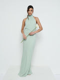 Marina Is 5'7.5" & Wears Size UK 8|Odelle Chiffon Maxi Bridesmaid Dress - Sage