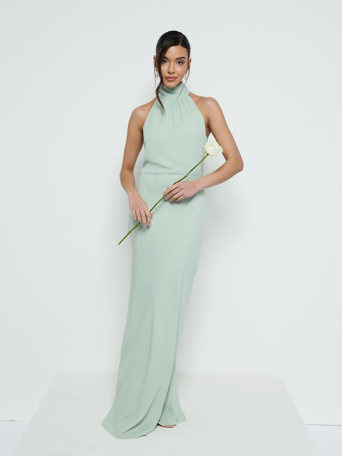 Marina Is 5'7.5" & Wears Size UK 8|Odelle Chiffon Maxi Bridesmaid Dress - Sage