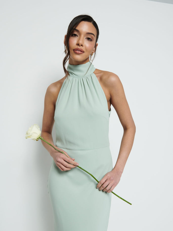 Marina Is 5'7.5" & Wears Size UK 8|Odelle Chiffon Maxi Bridesmaid Dress - Sage