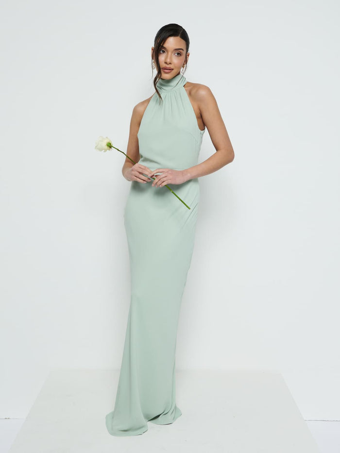 Marina Is 5'7.5" & Wears Size UK 8|Odelle Chiffon Maxi Bridesmaid Dress - Sage