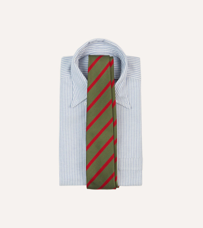 Olive and Red Bar Stripe Mogador Silk Tipped Tie