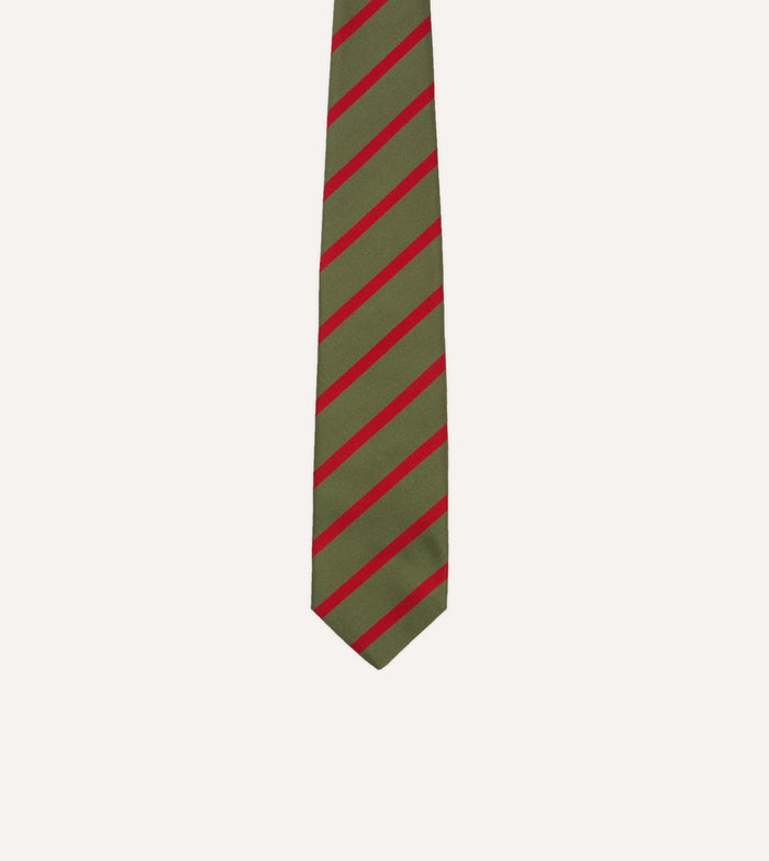 Olive and Red Bar Stripe Mogador Silk Tipped Tie