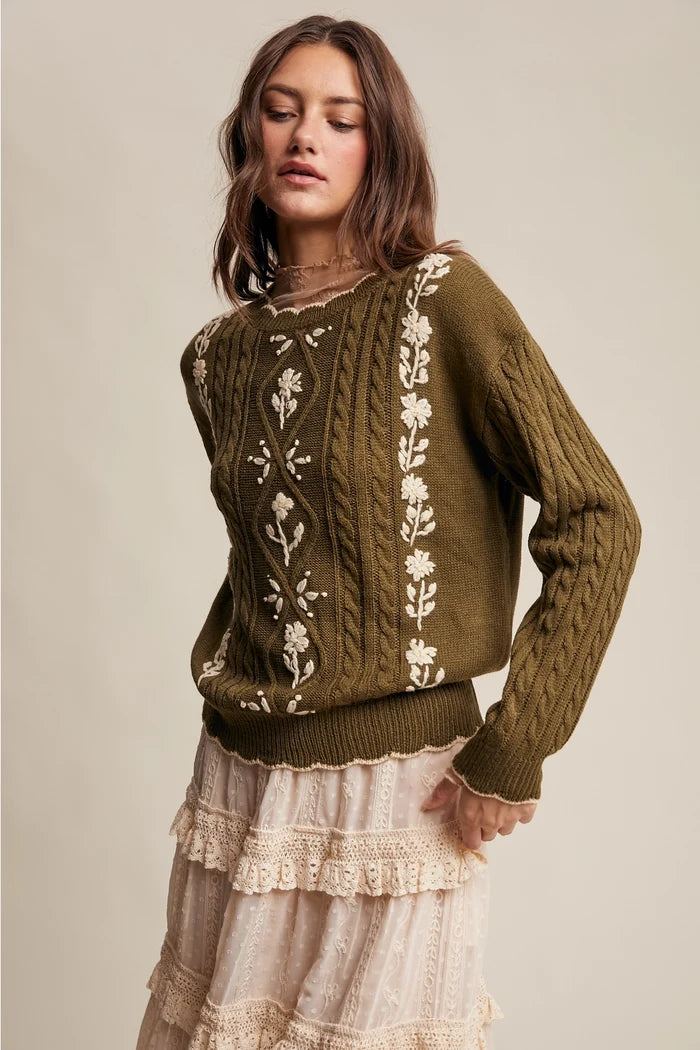 Olive Meadow Embroidered Sweater image 1