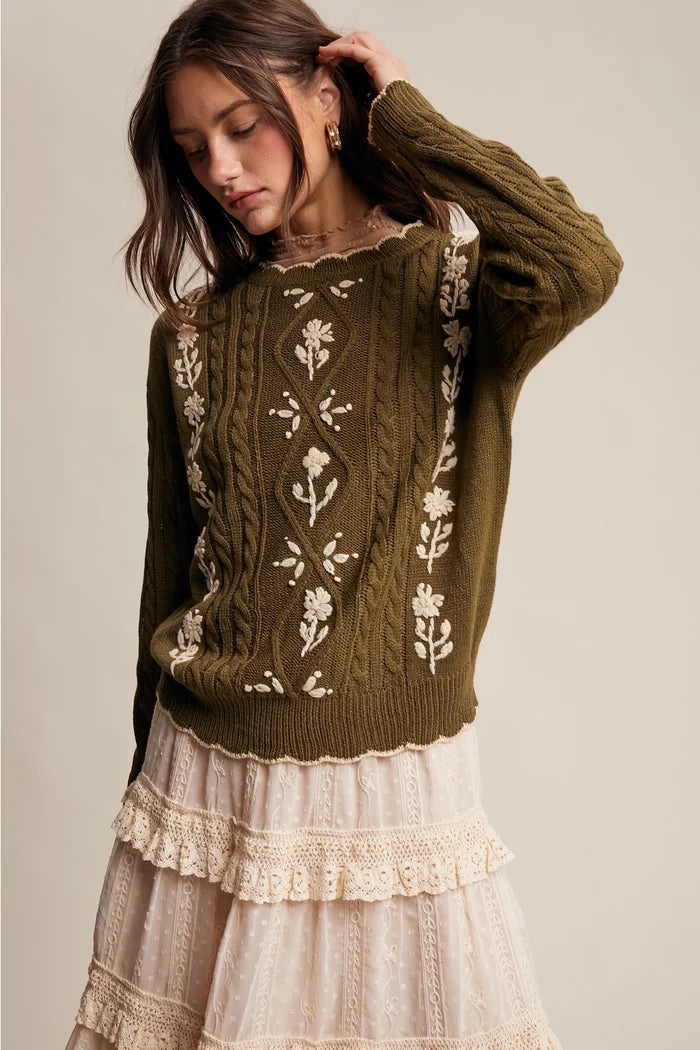 Olive Meadow Embroidered Sweater image 4