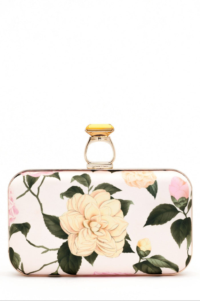 ON THE ROCKS PINK FLORAL DUCHESS SATIN CLUTCH
