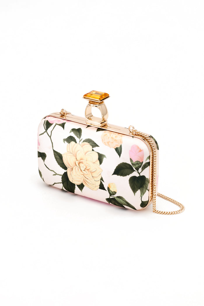 ON THE ROCKS PINK FLORAL DUCHESS SATIN CLUTCH