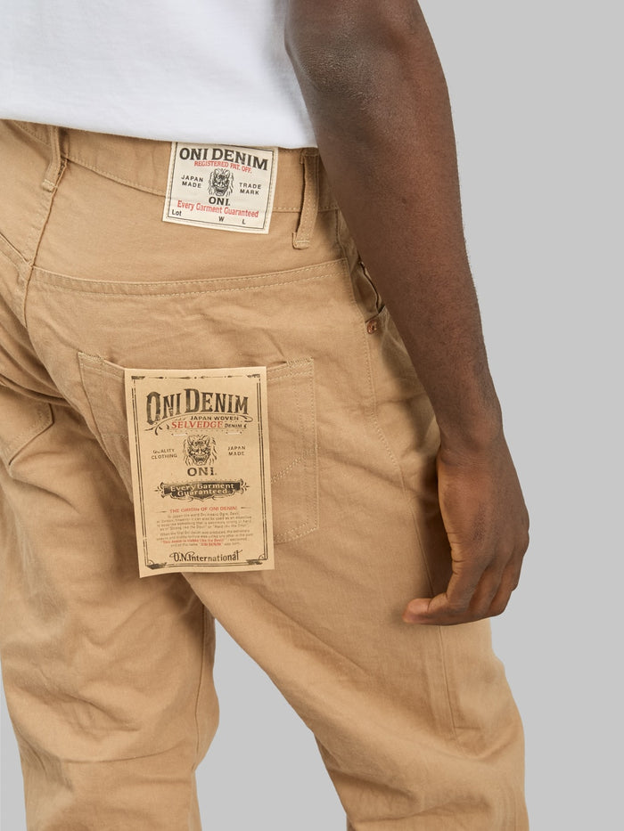 oni denim 022 khaki beige selvedge chino relax straight back pocket