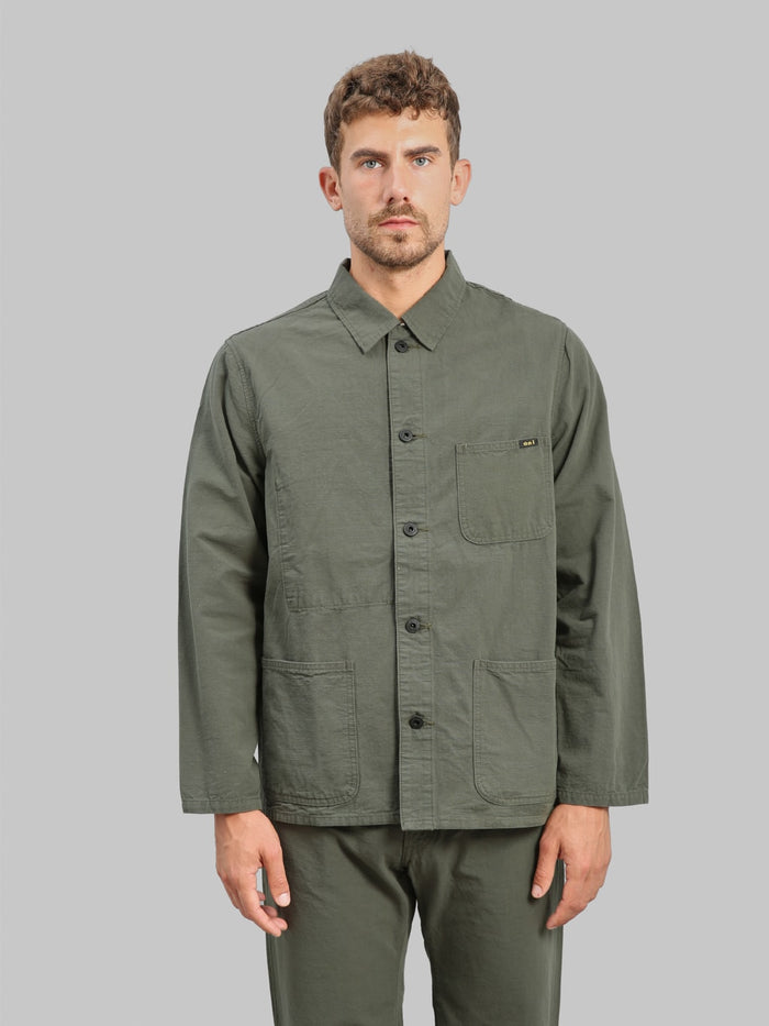 ONI Denim 03500 8GG Beta Chambray Green Gray 8oz Coverall front fit