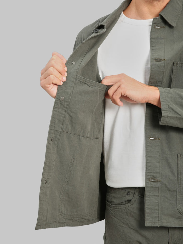 ONI Denim 03500 8GG Beta Chambray Green Gray 8oz Coverall interior pocket