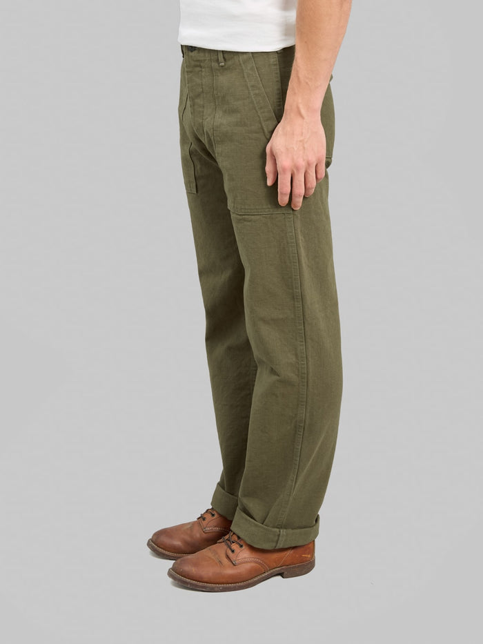 ONI Denim 207 HOXOLB 13oz Baker Pants Olive Brown side fit