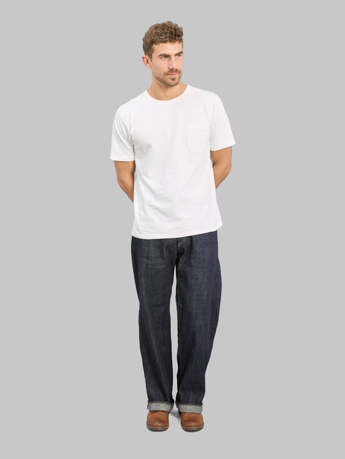 ONI Denim 222 Kiraku 12oz Wide Straight Jeans styled