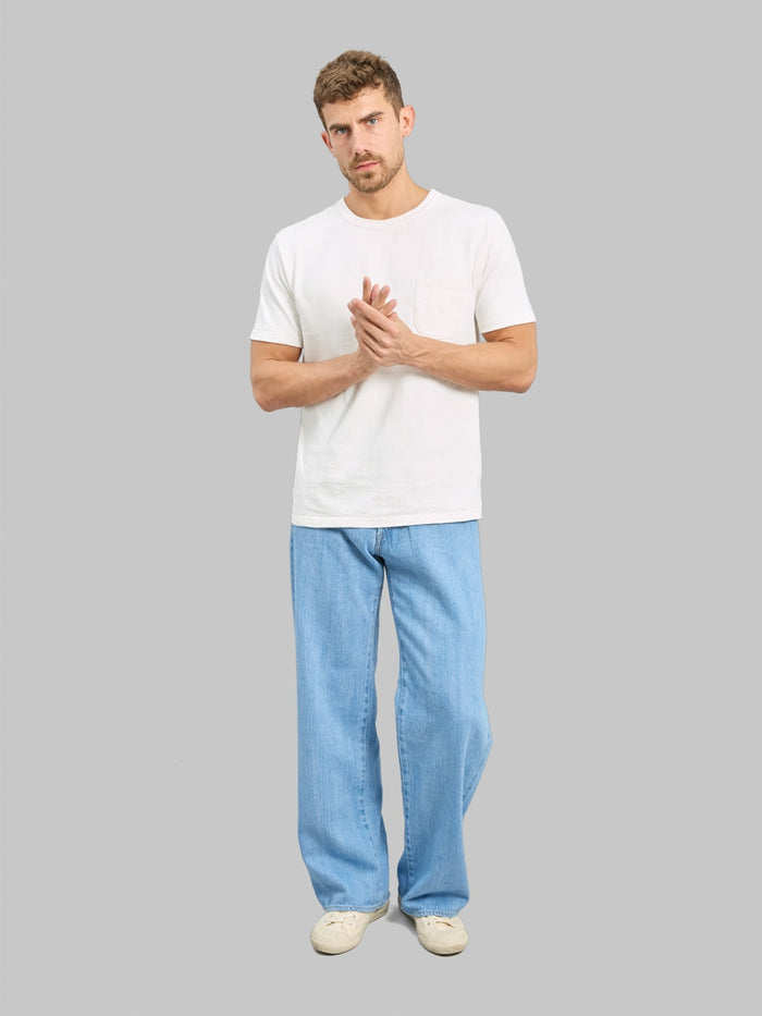 ONI Denim 222 Kiraku Bio Bleach 12oz Wide Straight Jeans styled