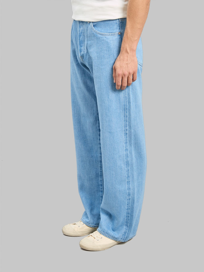 ONI Denim 222 Kiraku Bio Bleach 12oz Wide Straight Jeans side fit