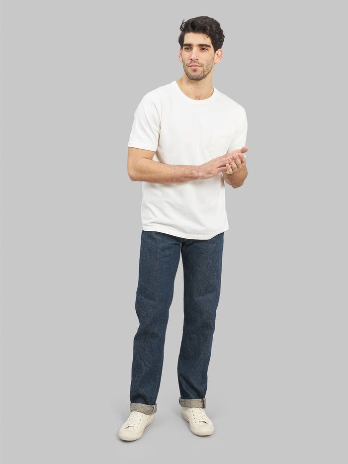 oni 288 secret denim ecru weft 20oz regular straight selvedge jeans styled