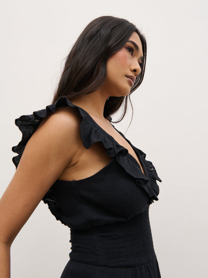 Opal Ruffle Midaxi Dress - Black