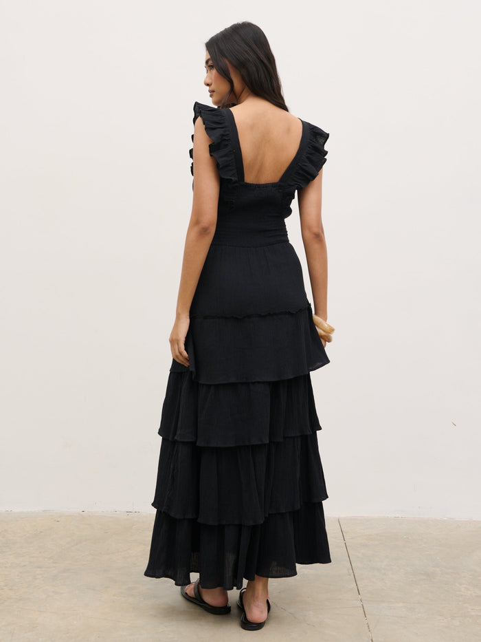 Opal Ruffle Midaxi Dress - Black