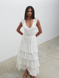 Sachi Is 5’7” & Wears Size UK 8|Opal Ruffle Midaxi Dress - Cream