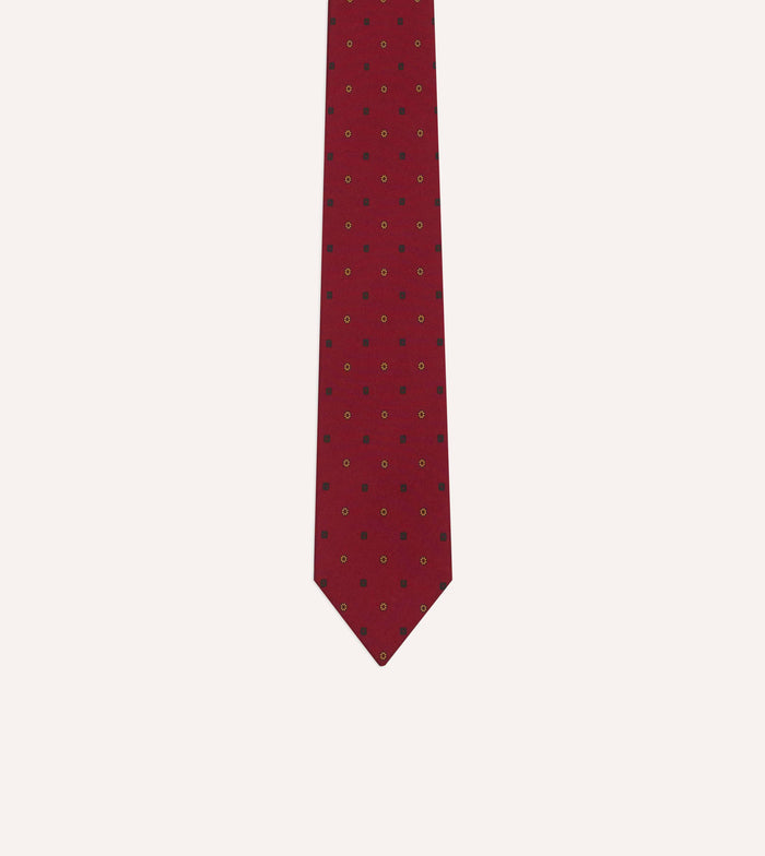 Orange Flowers and Diamonds Print Silk Self Tipped Tie