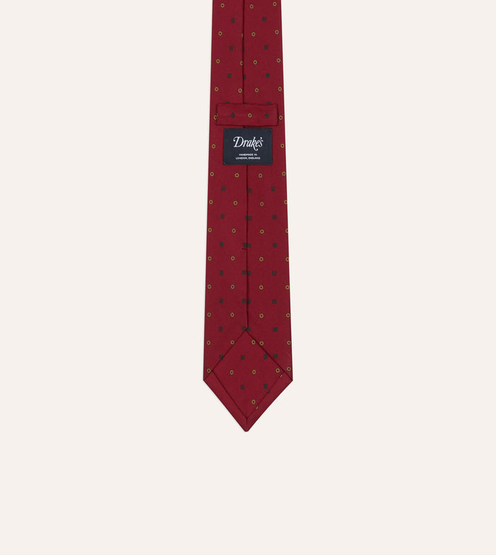 Orange Flowers and Diamonds Print Silk Self Tipped Tie