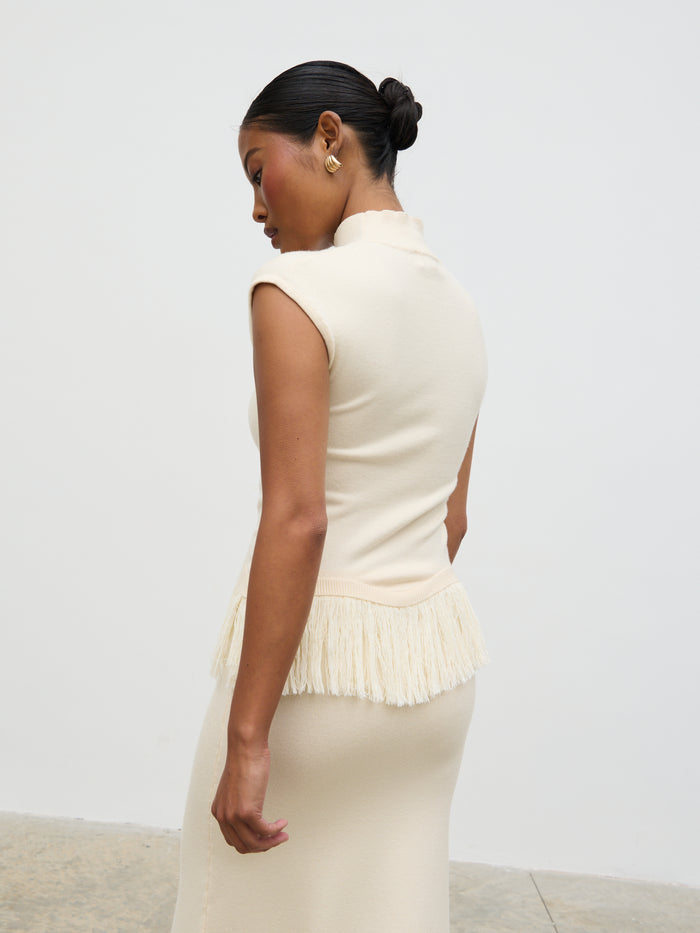 Elle Is 5'3" & Wears Size UK XS|Orlendina Fringe Knit Top - Cream