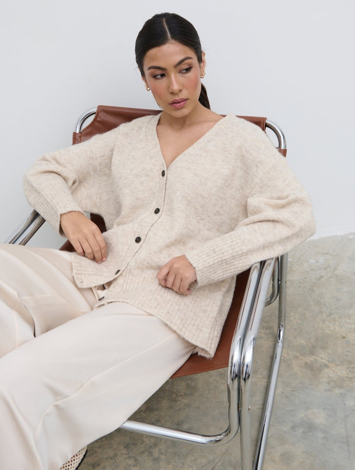Anne Is 5'7.5" & Wears Size UK S|Otto Knit Cardigan - Cream