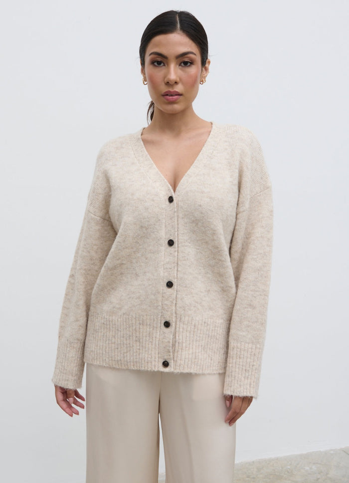 Anne Is 5'7.5" & Wears Size UK S|Otto Knit Cardigan - Cream
