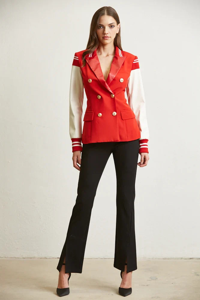 Out the Park Faux Leather Varsity Blazer image 1