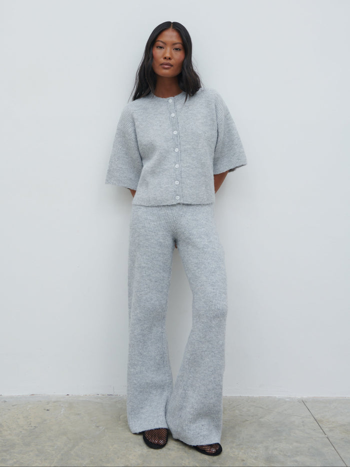 Elle Is 5'3" & Wears Size UK XS|Ovalie Rib Knit Top - Grey Marl