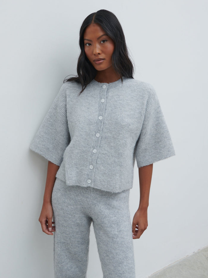 Elle Is 5'3" & Wears Size UK XS|Ovalie Rib Knit Top - Grey Marl