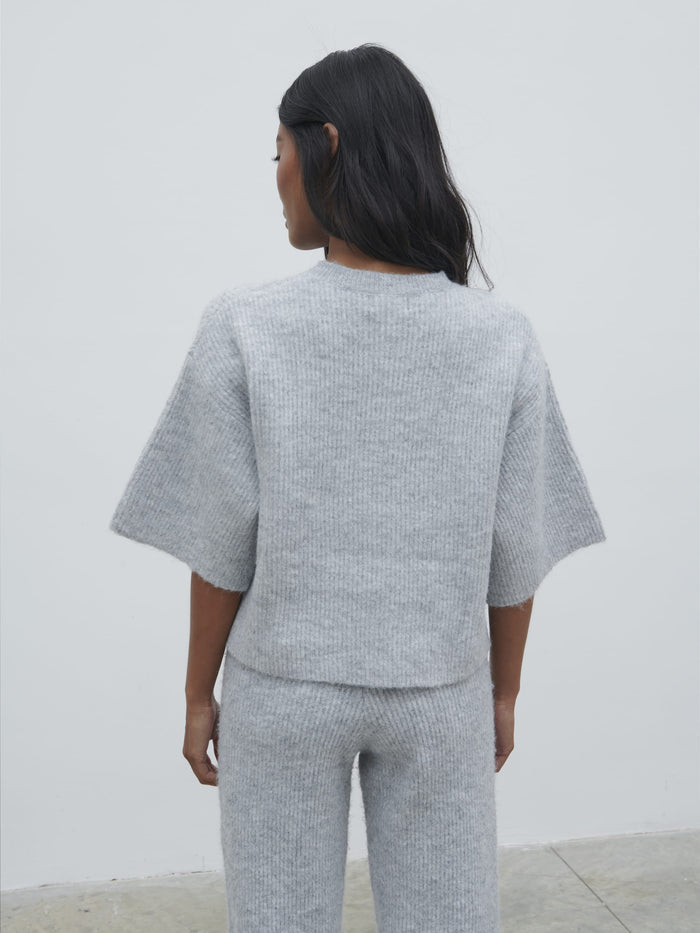 Elle Is 5'3" & Wears Size UK XS|Ovalie Rib Knit Top - Grey Marl