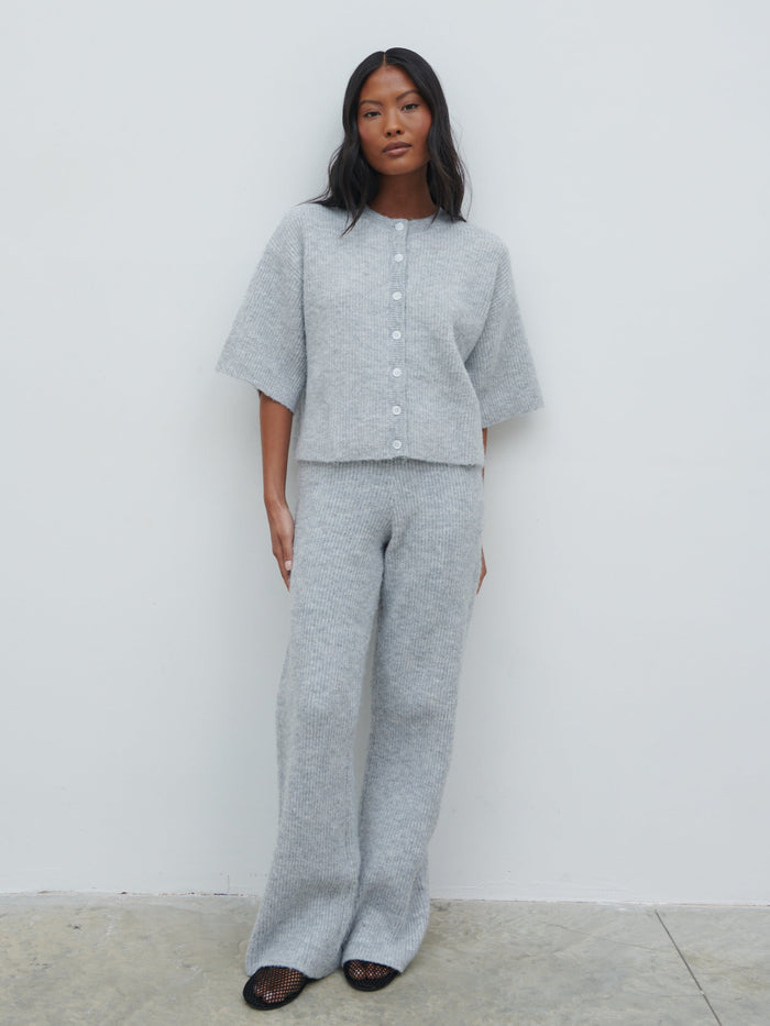 Elle Is 5'3" & Wears Size UK XS|Ovalie Rib Knit Top - Grey Marl