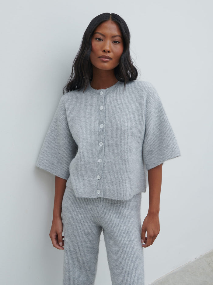 Elle Is 5'3" & Wears Size UK XS|Ovalie Rib Knit Top - Grey Marl