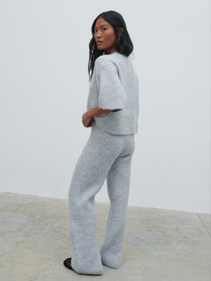 Elle Is 5'3" & Wears Size UK XS|Ovalie Rib Knit Top - Grey Marl