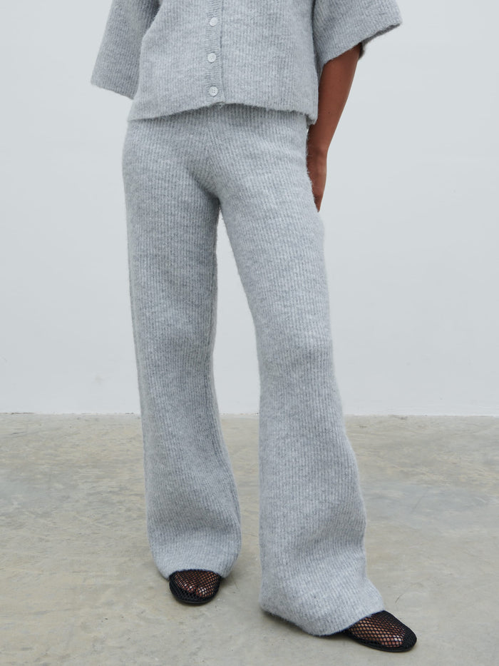 Elle Is 5'3" & Wears Size UK XS|Ovalie Rib Knit Trousers - Grey Marl