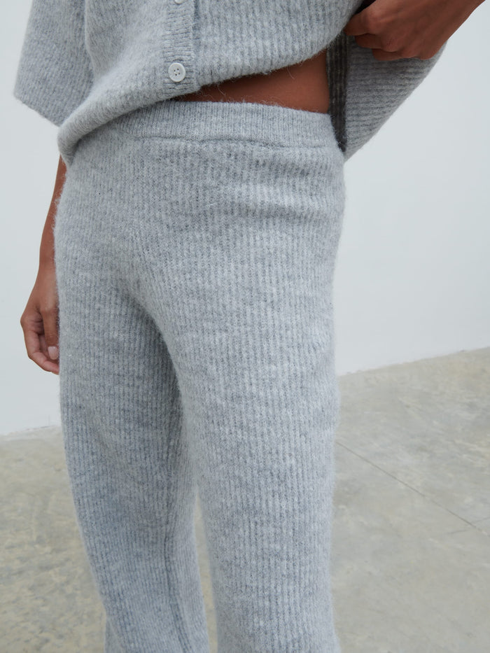 Elle Is 5'3" & Wears Size UK XS|Ovalie Rib Knit Trousers - Grey Marl