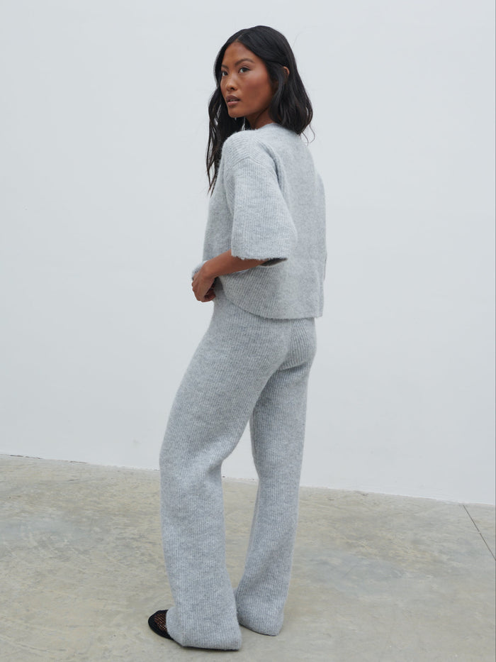 Elle Is 5'3" & Wears Size UK XS|Ovalie Rib Knit Trousers - Grey Marl