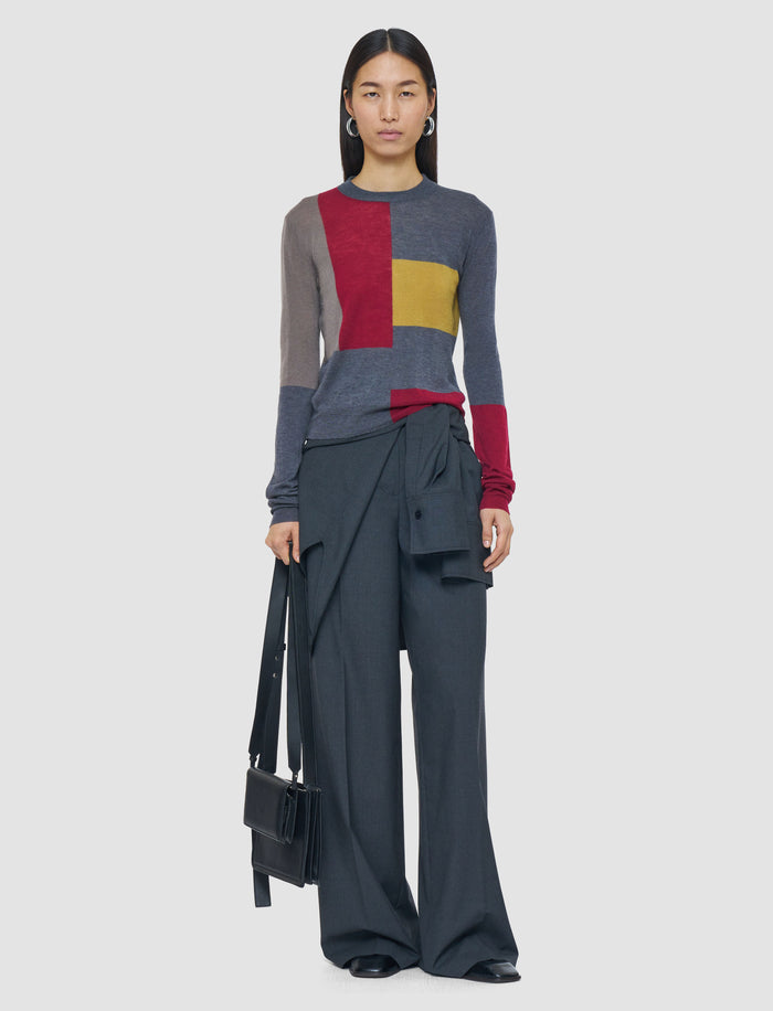 Grey Overlay Cashair Round Neck Jumper - Joseph