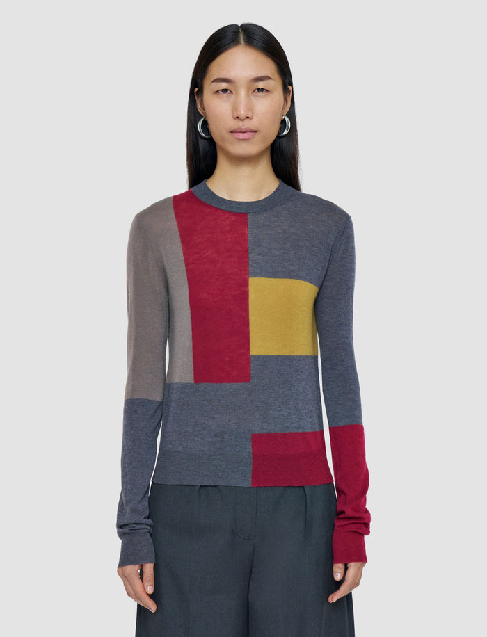 Grey Overlay Cashair Round Neck Jumper - Joseph