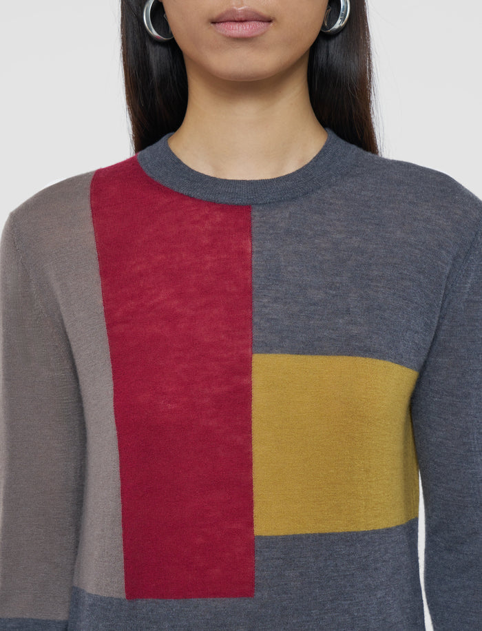 Grey Overlay Cashair Round Neck Jumper - Joseph