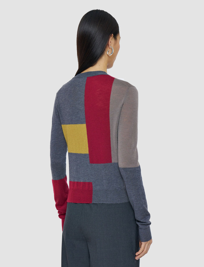 Grey Overlay Cashair Round Neck Jumper - Joseph