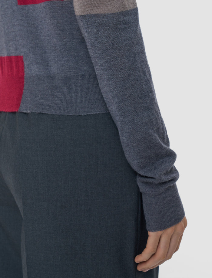 Grey Overlay Cashair Round Neck Jumper - Joseph
