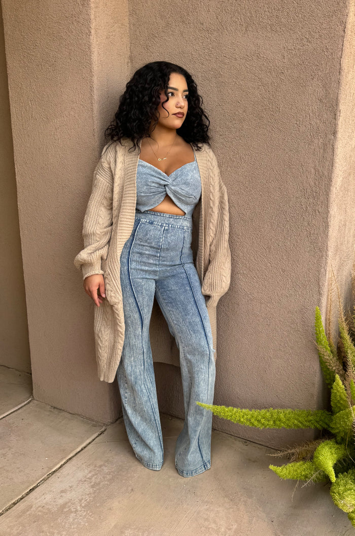 Oversized Chunky Cardigan - Tan image 3