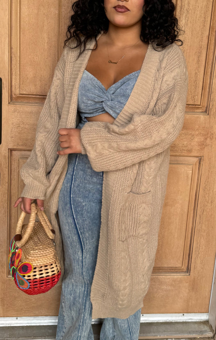 Oversized Chunky Cardigan - Tan image 4