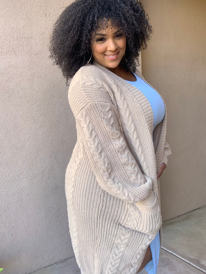 Oversized Chunky Cardigan - Tan image 7