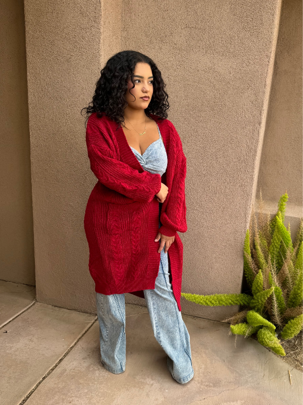 Oversized Chunky Cardigan (Berry) image 0