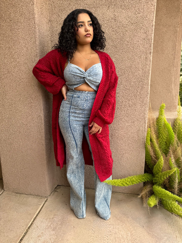 Oversized Chunky Cardigan (Berry) image 1