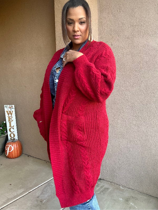 Oversized Chunky Cardigan (Berry) image 2