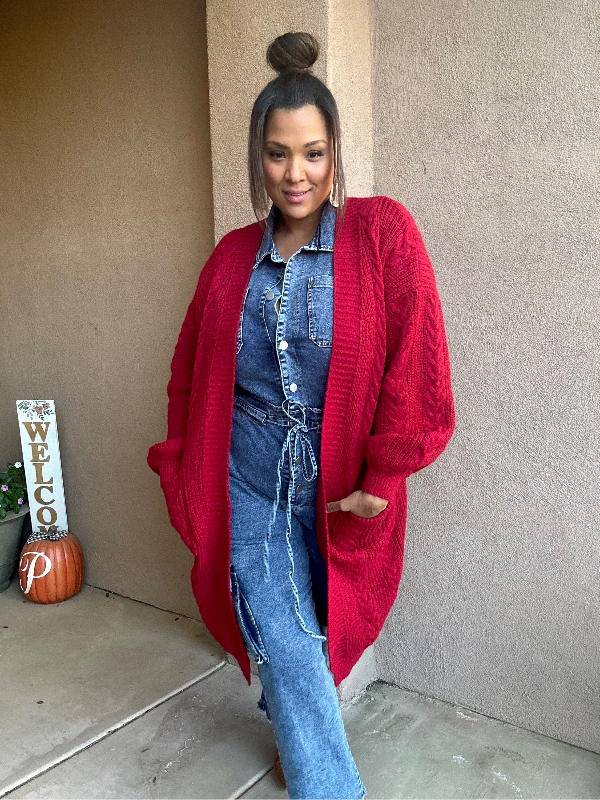 Oversized Chunky Cardigan (Berry) image 3