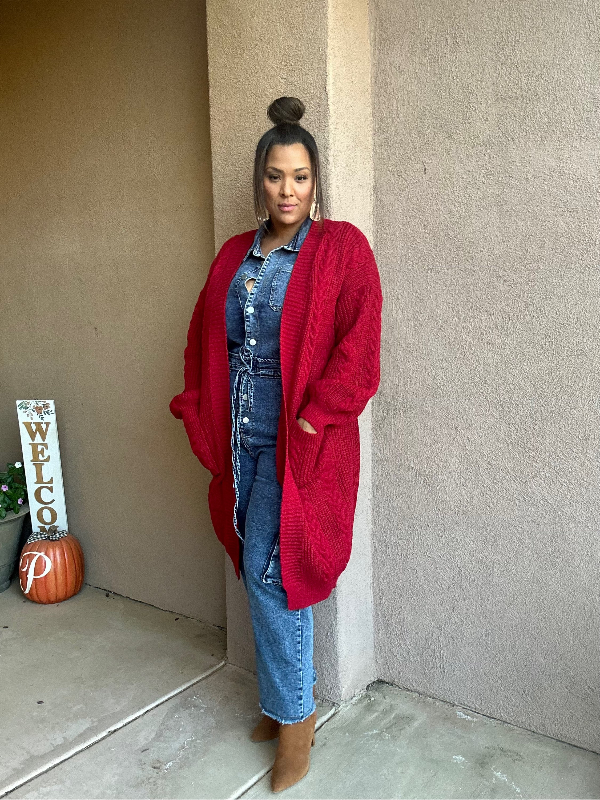 Oversized Chunky Cardigan (Berry) image 4