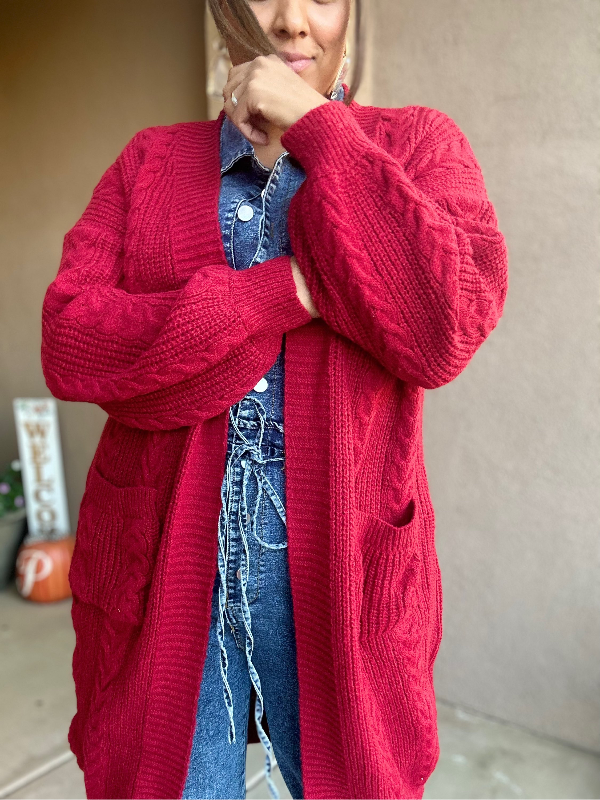 Oversized Chunky Cardigan (Berry) image 5